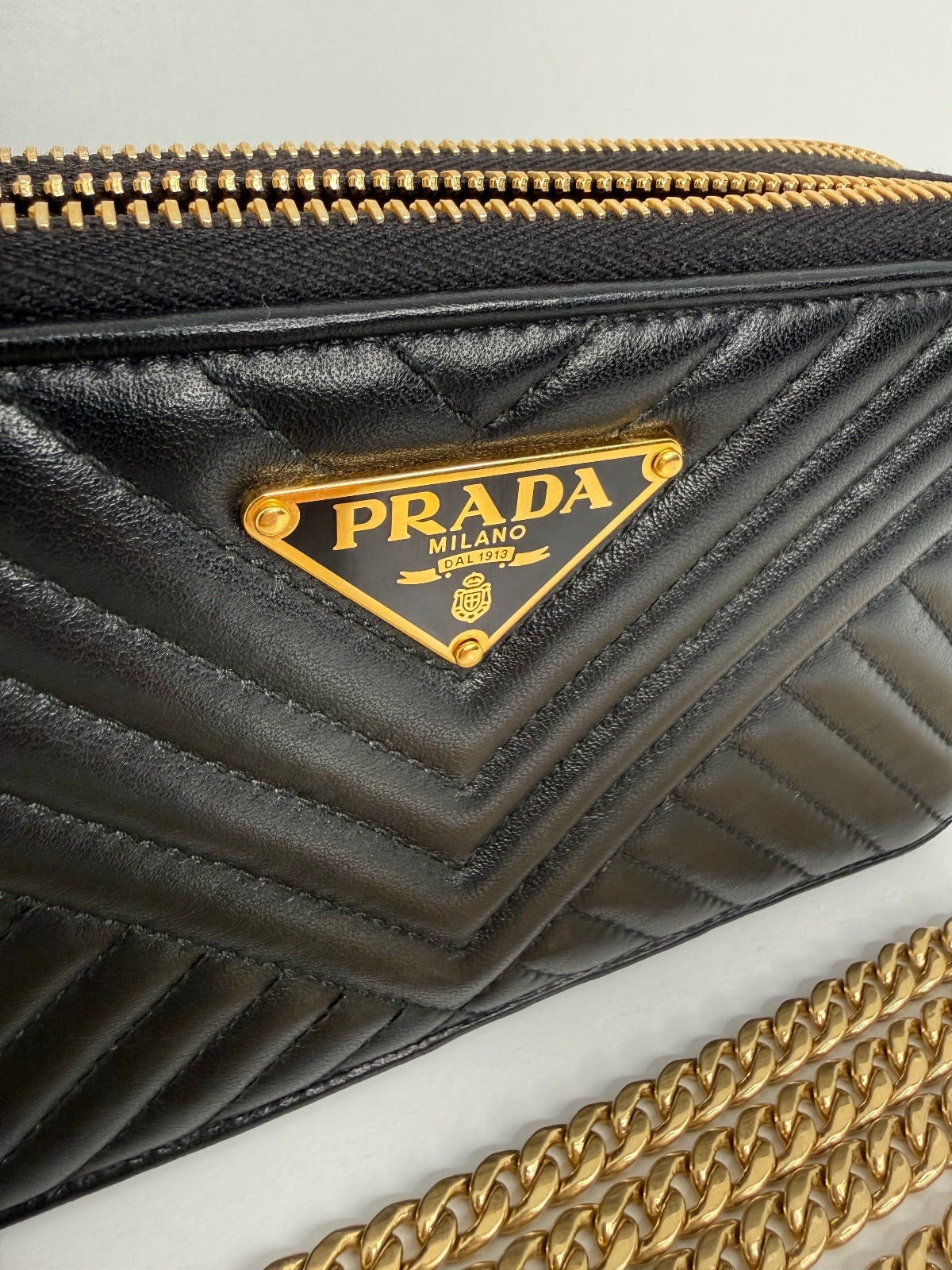 Prada Diagramme Double Zip Chain Clutch