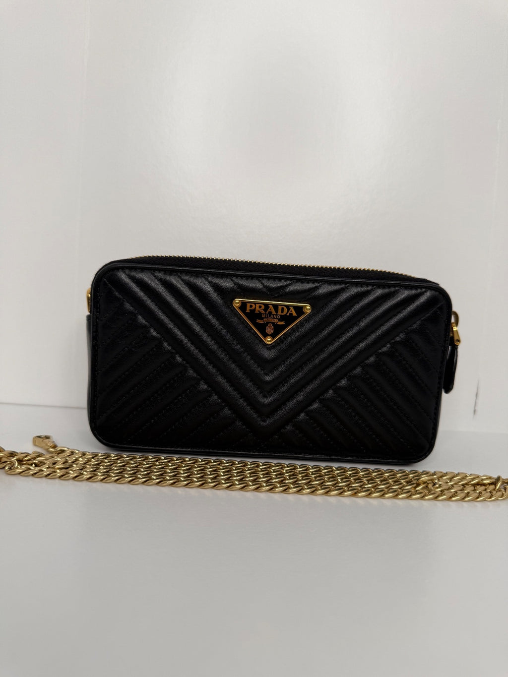 Prada Diagramme Double Zip Chain Clutch