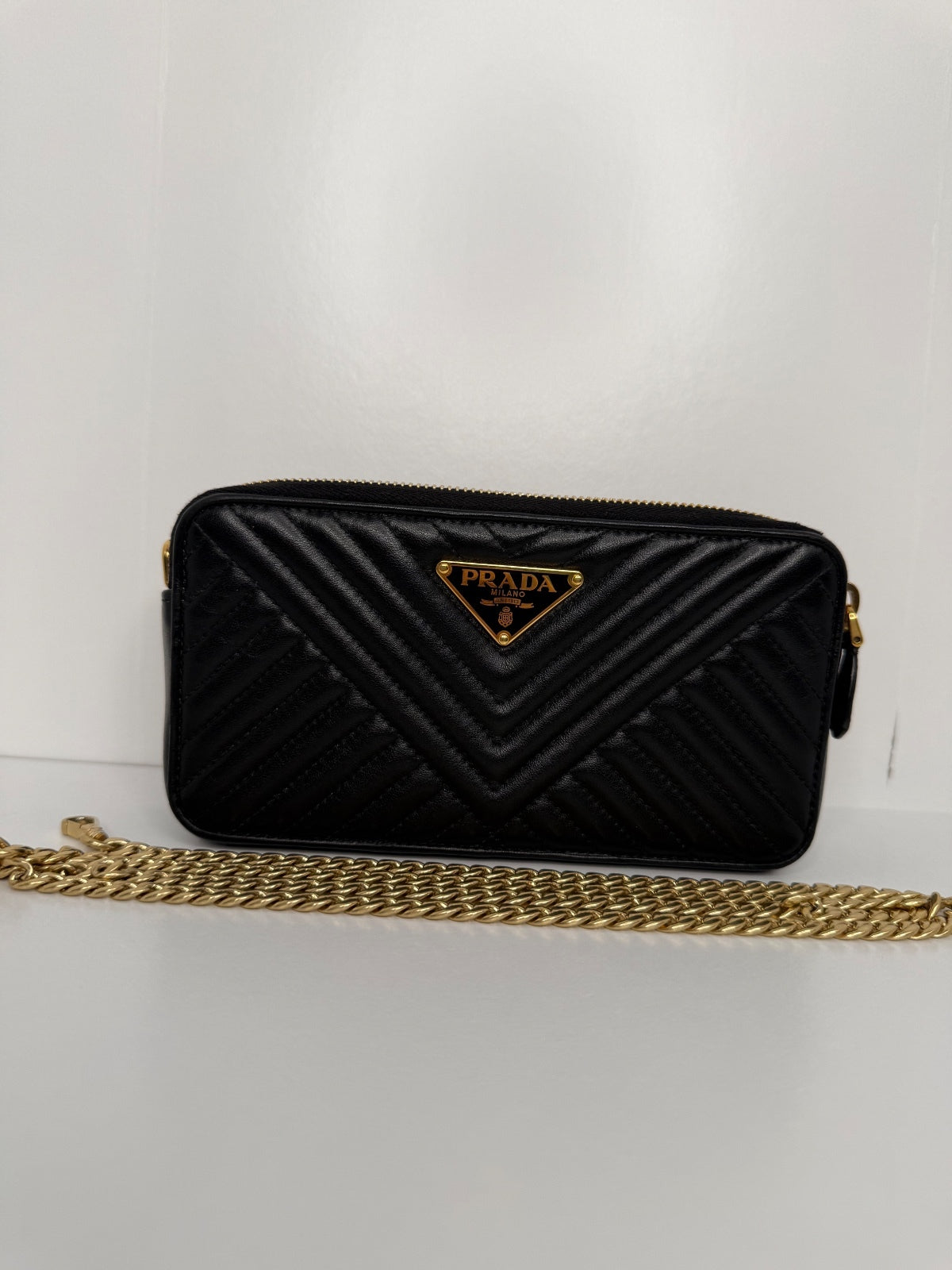 Prada Diagramme Double Zip Chain Clutch