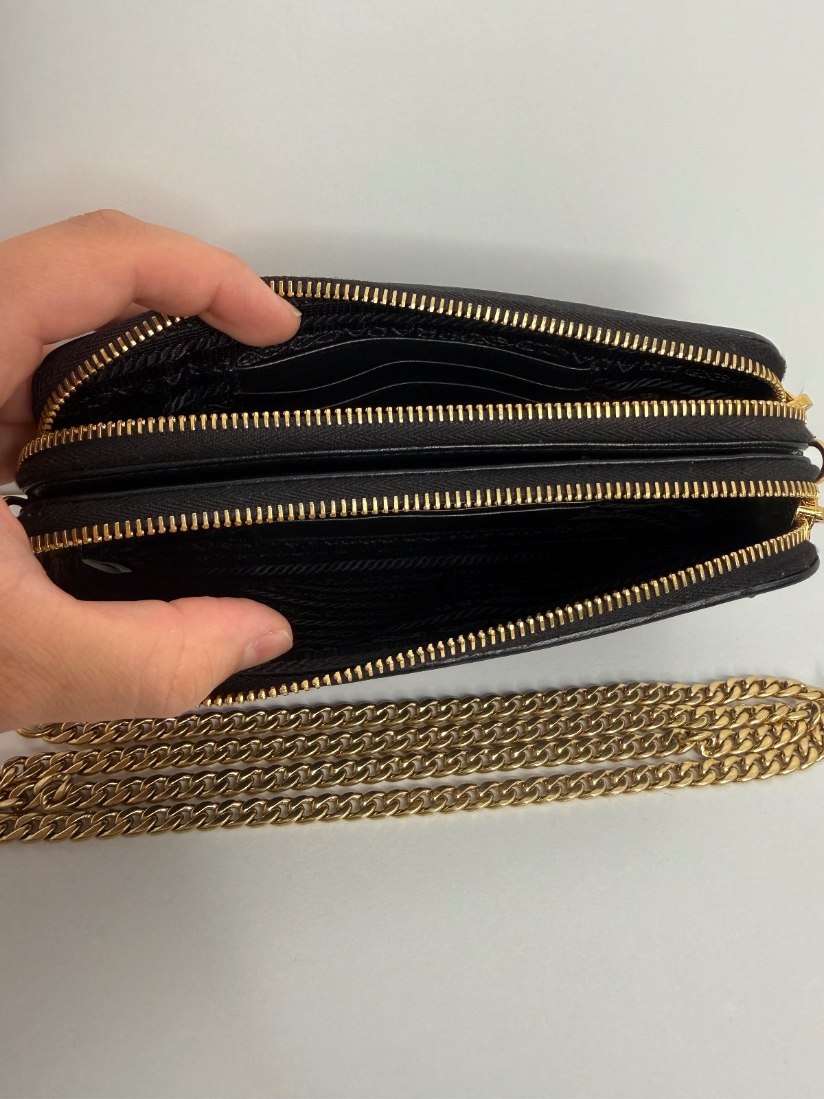 Prada Diagramme Double Zip Chain Clutch